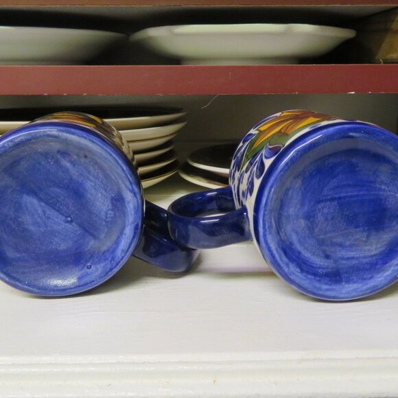 Pair Pottery Mugs SUNFLOWER on Blue (DK693) - Picture 3 of 4